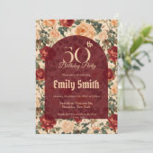 Personalized Rose Sparkle 50Th Birthday Einladung (Stehend Vorderseite)