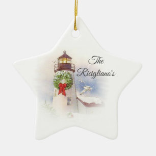 Personalized Round Ceramic Lighthouse Ornament