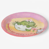 Personalized Round Dino & Duckling Baby Shower Pappteller (Schrägansicht)