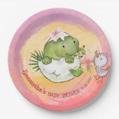 Personalized Round Dino & Duckling Baby Shower Pappteller (Vorderseite)