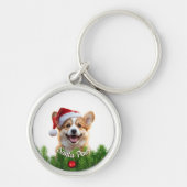 Personalized Round Keychain – Santa Paws Corgi  Schlüsselanhänger (Vorne)