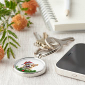 Personalized Round Keychain – Santa Paws Corgi  Schlüsselanhänger (Seite)