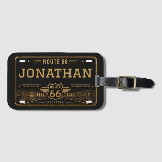 Personalized Route 66 License Plate Black Gold  Gepäckanhänger (Vorderseite (Horizontal))