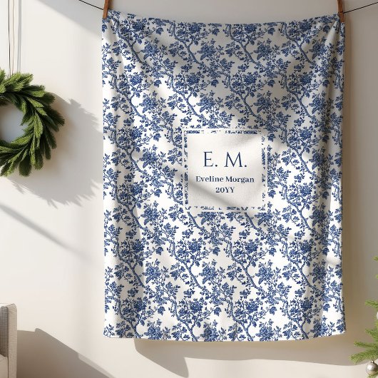 Personalized Royal Blue Toile Blanket Gift 4 Wife Sherpadecke
