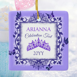 Personalized Royal Purple Tiara & Butterflies Keramikornament