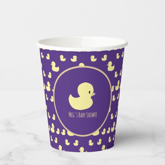 Personalized Rubber Duck Modern Purple Baby Shower Pappbecher (Links)