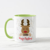 Personalized Rudolph Reindeer Red-Handle Christmas Tasse (Links)