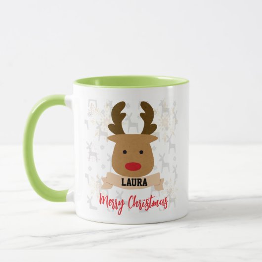 Personalized Rudolph Reindeer Red-Handle Christmas Tasse (Links)