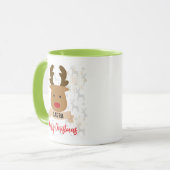 Personalized Rudolph Reindeer Red-Handle Christmas Tasse (Vorderseite Links)