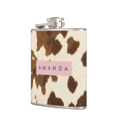 Personalized Rustic Brown Cowhide Print Flachmann (Links)