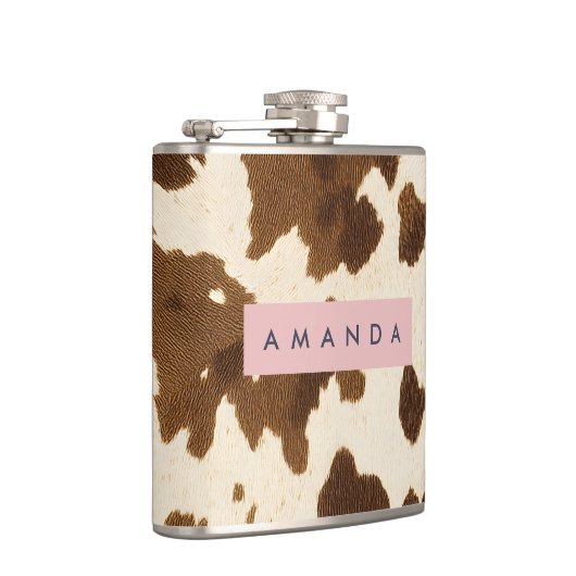 Personalized Rustic Brown Cowhide Print Flachmann (Rechts)