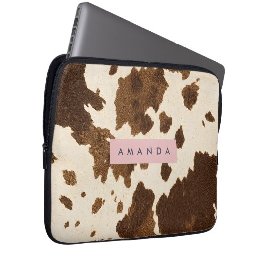 Personalized Rustic Brown Cowhide Print Laptopschutzhülle (Vorne Rechts)