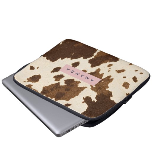 Personalized Rustic Brown Cowhide Print Laptopschutzhülle (Vorne Knopf)