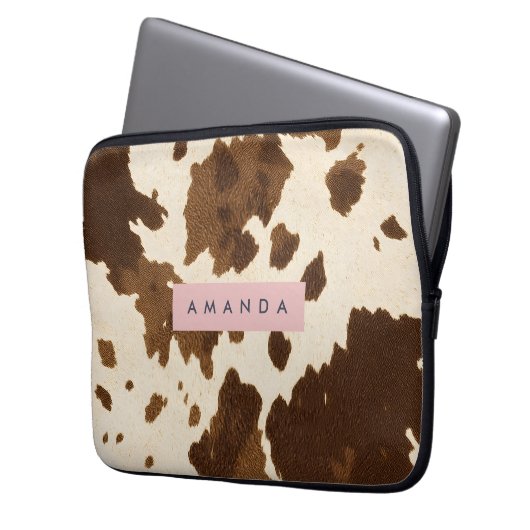Personalized Rustic Brown Cowhide Print Laptopschutzhülle (Vorderseite Links)