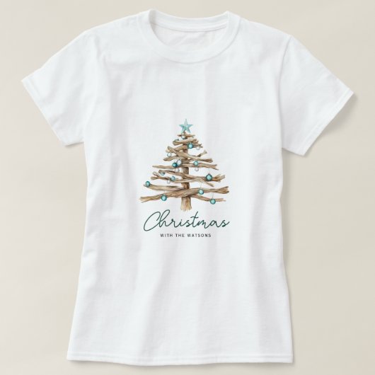 Personalized Rustic Christmas Tree with Ornaments T-Shirt (Design vorne)