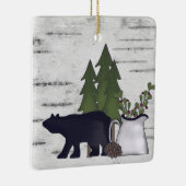 Personalized Rustic Country Bear Birch Christmas Keramikornament (Rechts)