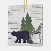 Personalized Rustic Country Bear Birch Christmas Keramikornament (Links)