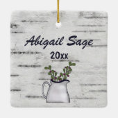 Personalized Rustic Country Bear Birch Christmas Keramikornament (Rückseite)