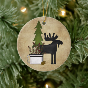 Personalized Rustic Country Mountain Moose Keramik Ornament