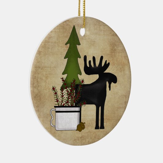 Personalized Rustic Country Mountain Moose Keramik Ornament (Rechts)