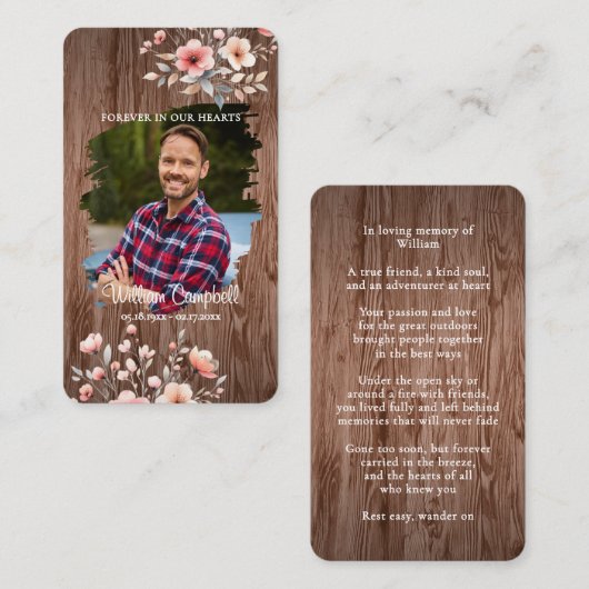 Personalized Rustic Floral Photo Memorial Card Mitteilungskarte (Vorne/Hinten)