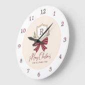 Personalized Rustic Monogram Crest Bow Christmas Große Wanduhr (Winkel)