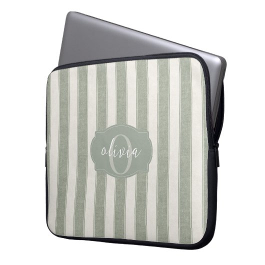 Personalized Rustic Sage Green Srtiped Laptopschutzhülle (Vorderseite Links)