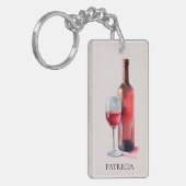 Personalized Rustic Watercolor Red Wine Glass Schlüsselanhänger (Vorderseite links)