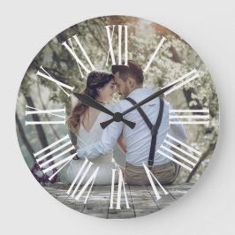 Personalized Rustic Wedding Couple Photo  Große Wanduhr