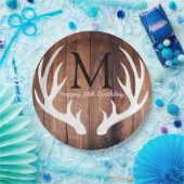 Personalized - Rustic White Deer Antlers Barn Wood Pappteller (Party)