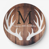 Personalized - Rustic White Deer Antlers Barn Wood Pappteller (Vorderseite)