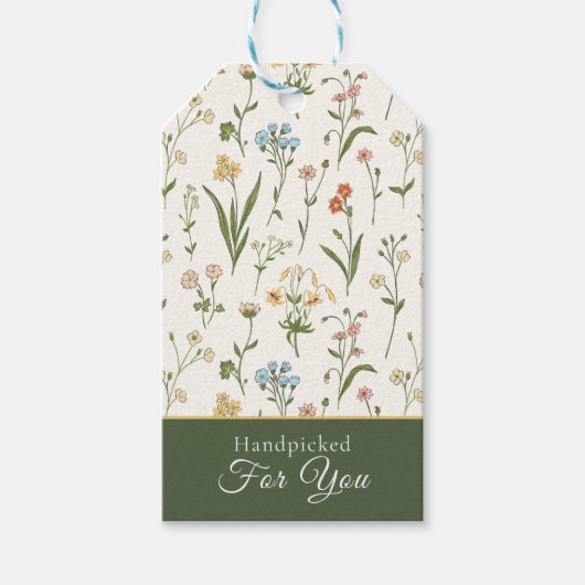 Personalized Rustic Wildflower Meadow "Handpicked" Geschenkanhänger (Vorderseite)