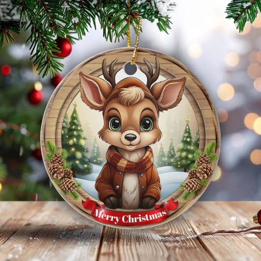 Personalized Rustic Xmas Pine Wood Decor 🦌🎄 Keramik Ornament