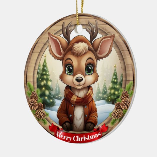 Personalized Rustic Xmas Pine Wood Decor 🦌🎄 Keramik Ornament (Links)