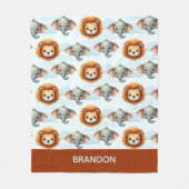 Personalized Safari Animal Pastel Lion Elephant Fleecedecke (Vorderseite)