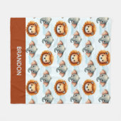 Personalized Safari Animal Pastel Lion Elephant Fleecedecke (Vorderseite (Horizontal))