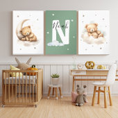 Personalized Sage Green Bear Nursery Decor Bilderwand Sets