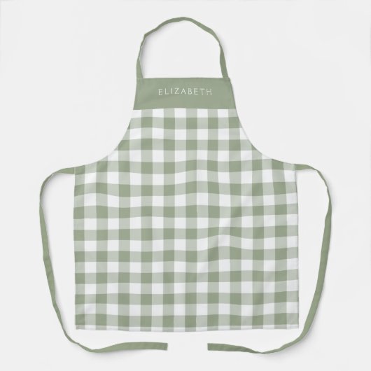 Personalized Sage Green Gingham Check Pattern Schürze (Vorderseite)