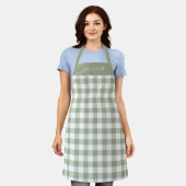 Personalized Sage Green Gingham Check Pattern Schürze (Getragen)