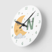 Personalized Sage Green Moon Nursery Clock Custom Runde Wanduhr (Winkel)