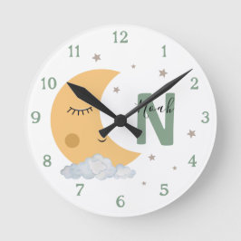 Personalized Sage Green Moon Nursery Clock Custom Runde Wanduhr