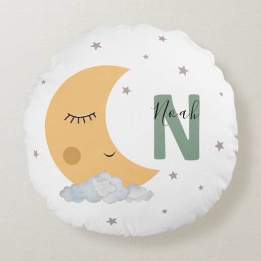 Personalized Sage Green Moon Nursery Throw Pillow Rundes Kissen (Vorderseite)