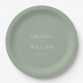 Personalized Sage Green Wedding Paper Plates Pappteller (Vorderseite)