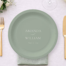 Personalized Sage Green Wedding Paper Plates Pappteller