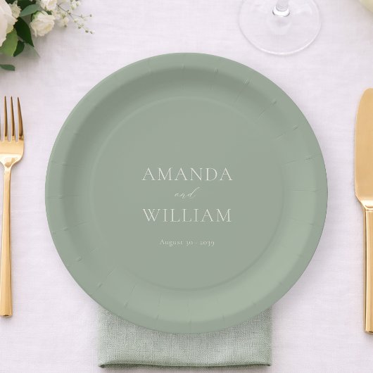 Personalized Sage Green Wedding Paper Plates Pappteller
