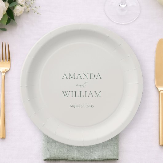 Personalized Sage Green Wedding Paper Plates Pappteller