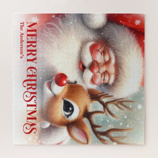 Personalized Santa and Rudolph Christmas Kids   Puzzle (Horizontal)