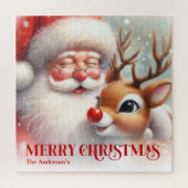 Personalized Santa and Rudolph Christmas Kids   Puzzle (Vertikal)