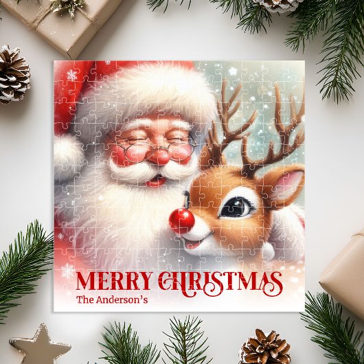 Personalized Santa and Rudolph Christmas Kids   Puzzle