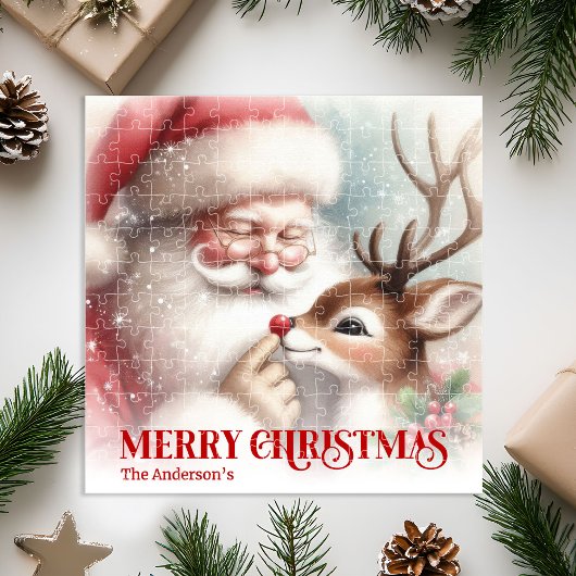 Personalized Santa and Rudolph Kids Christmas Gift Puzzle